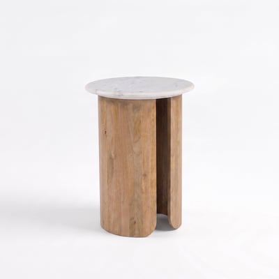 Table d'appoint en marbre et bois de manguier - LÉANA MAISON PAVANE