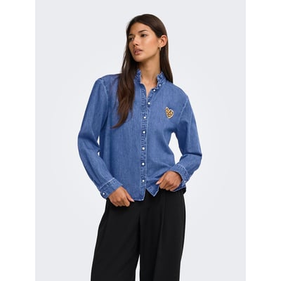 Chemisier en denim col mao, cœur poitrine ONLY
