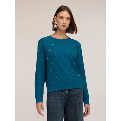 Pull en tricot à motif losanges avec pierres crystal MOTIVI