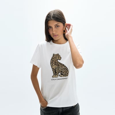 T-shirt à paillettes léopard et fentes latérales LOLA CASADEMUNT