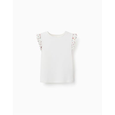 T-shirt en coton côtelé avec manches à volants ZIPPY