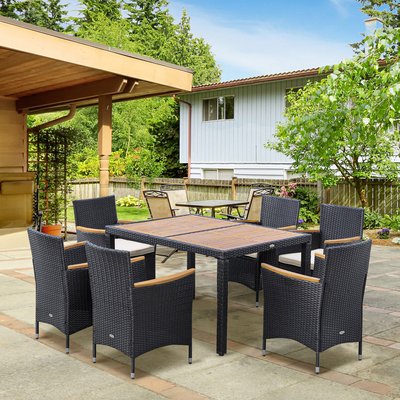 Ensemble salon de jardin 6 places style colonial avec coussins OUTSUNNY