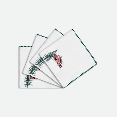 Lot de 4 serviettes de table imprimées, en coton lavé, SNOW COUNTRY LA REDOUTE INTERIEURS