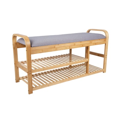 Banc de rangement 2 étagères en bambou et tissu ARCH PRESENT TIME