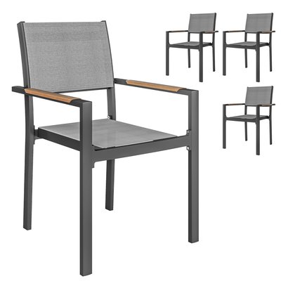 Lot de 4 chaises de jardin alu textilène PVC effet bois OUTSUNNY