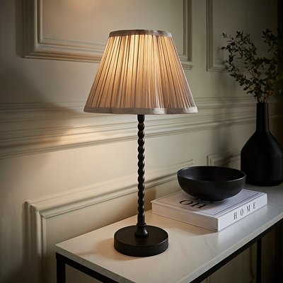 Matte Black Bobble Table Lamp with Faux Silk Scallop Shade SO'HOME