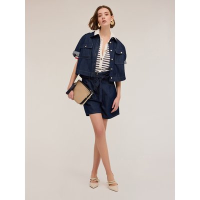 Shorts a vita alta in denim di cotone, lavaggio rinse MOTIVI