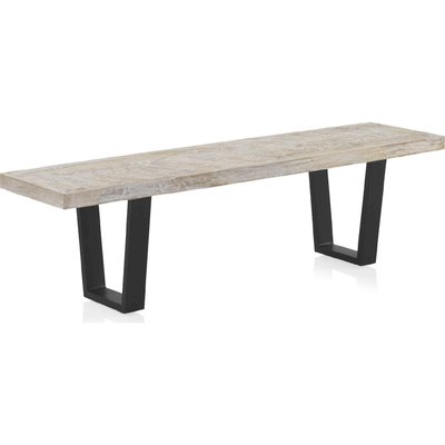 Banc bois de manguier  patiné pieds métal  design RECOLLECTION