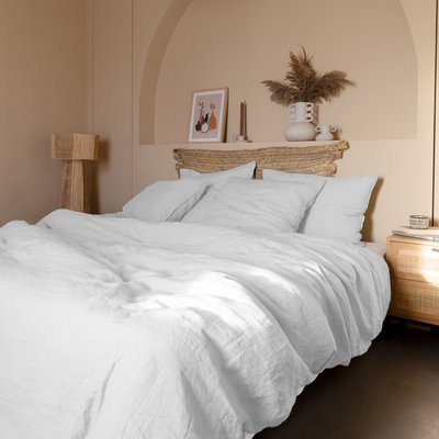 Housse de couette lin et coton lavé SONGE CARRE BLANC