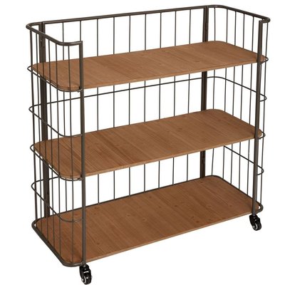 Etagère 3 étages en bois naturel et métal gris foncé à roulettes 94x39x90cm PIER IMPORT