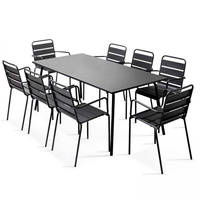 Salon de jardin table et 8 fauteuils en métal, PALAVAS OVIALA