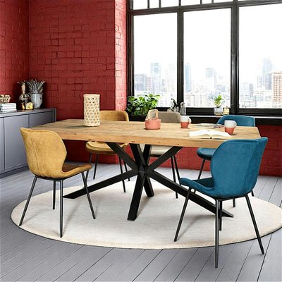 Table de repas industrielle bois recyclé pied central CANBERRA PIER IMPORT