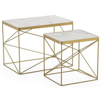 Lot de 2 tables d'appoint en marbre et métal RECOLLECTION