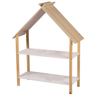 Étagère Bibliothèque Maison Bois et Blanc Chambre Enfant - 78x30x101cm WADIGA