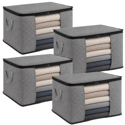 Lot de 4 sacs de rangement pliable pour vêtements, linge de maison avec poignées VIVEZEN