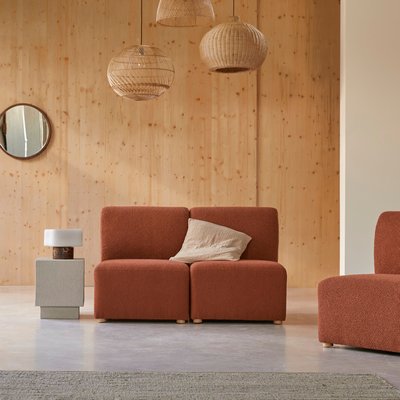 Banquette modulable en acacia massif et tissu terracotta, 2 places SWANN TIKAMOON