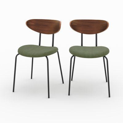Lot de 2 chaises en velours côtelé et dossier en noyer - JADE RENDEZ-VOUS DÉCO