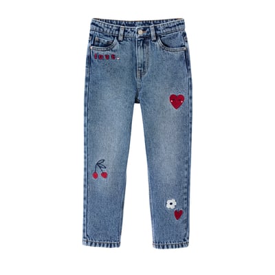 Jean mom brodé fleurs VERTBAUDET