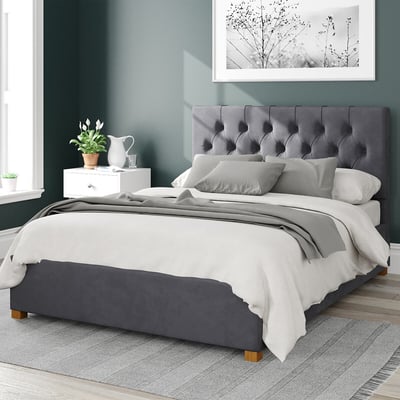 Olivier Plush Velvet Storage Ottoman Bed with Button Tufted Upholstered Headboard ASPIRE