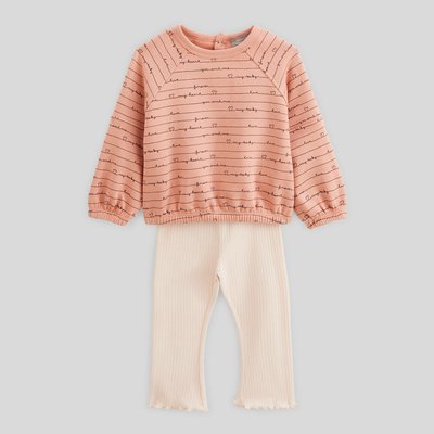 Ensemble sweat imprimé et legging côtelé uni en coton BIO GOTS BOUT'CHOU
