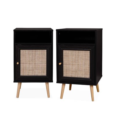 Table de chevet scandinave en cannage 1 porte (lot de 2) BOHÈME SWEEEK