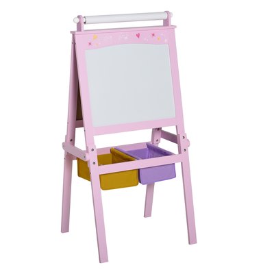 Tableau enfant chevalet enfant tableau blanc et à craie rouleau papier MDF rose HOMCOM