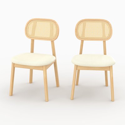 Lot de 2 chaises en bois, tissu et rotin synthétique - MARIA MAISON PAVANE