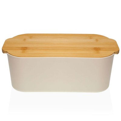 Boîte à pain en polypropylène beige et couvercle bambou 33x18.5x12cm VERSA