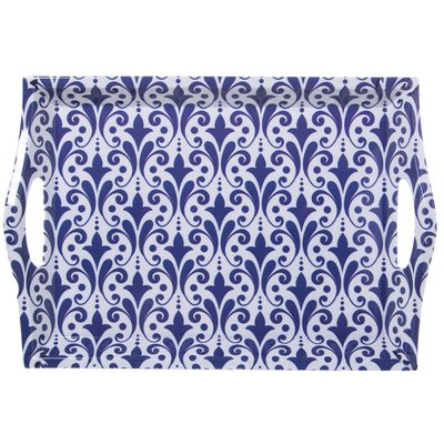 Plateau de service bleu et blanc arabesques 44x31x5cm WADIGA