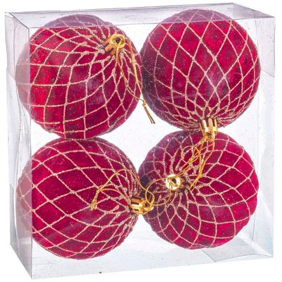 Set de 4 boules de Noël rouges mousse - 8cm WADIGA
