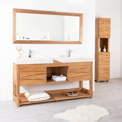Meuble double en teck massif rectangle + 2 vasques 160cm COSY WANDA COLLECTION
