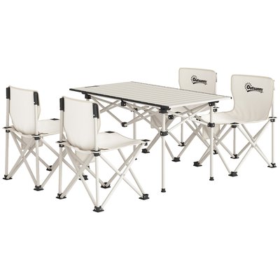 Ensemble table et chaises camping pliables avec sacs de transport blanc OUTSUNNY
