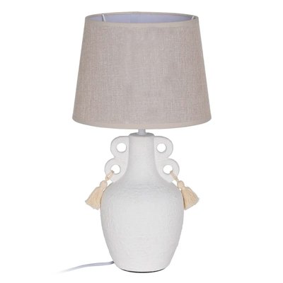 Lampe à poser en céramique crème et abat-jour taupe 25x25x45cm WADIGA
