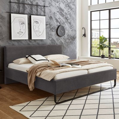 Lit en tissu velours côtelé et pieds métal TERRE DE NUIT
