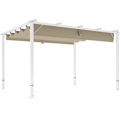 Pergola coulissante rétractable 3 x 4 m alu blanc toile kaki OUTSUNNY
