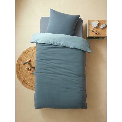 Parure enfant bicolore housse de couette + taie d'oreiller en gaze de coton VERTBAUDET