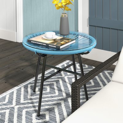 Table basse ronde de jardin en résine tressée métal OUTSUNNY