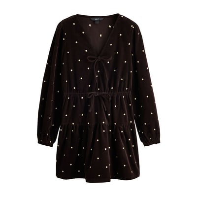 Robe courte velours côtelé à col en v nouer NEXT