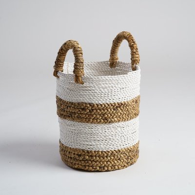 Panier en jacinthe d'eau écru et marron S MIZU WANDA COLLECTION