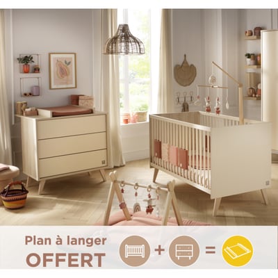 Chambre bébé, Lit évolutif et Commode à langer 3 tiroirs SAUTHON