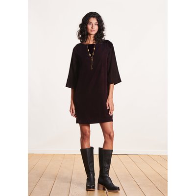 Robe courte trapèze prune en velours LA FEE MARABOUTEE