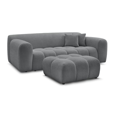 Canapé droit fixe 3 places en tissu chiné avec pouf, MELISSE BOBOCHIC