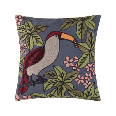 Housse de coussin Tucana  en Coton rebrodé de point de chainette au motif animalier Ecru 40x40 cm MADURA