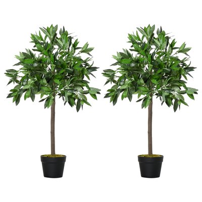 Lauriers artificiels 0,90H m - lot de 2 lauriers boules artificiels avec pots OUTSUNNY