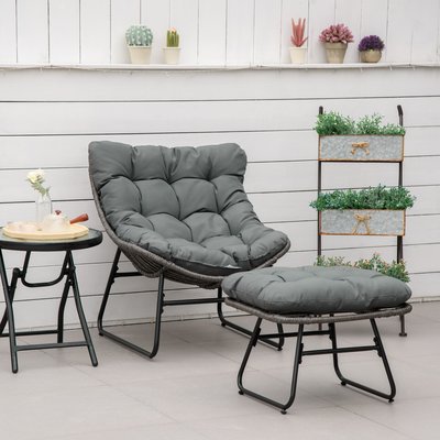 Fauteuil de jardin avec repose-pieds 2 coussins inclus OUTSUNNY