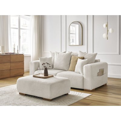 Canapé droit fixe 3 places en tissu chiné avec pouf, SIDONIE BOBOCHIC