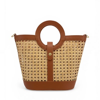 Sac cabas en cuir lisse et rotin ODINE OH MY BAG