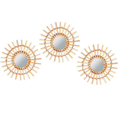 Set de 3 miroirs ronds en bambou 28x28cm WADIGA