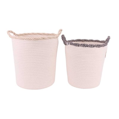Set de 2 paniers ronds en corde de coton finition vague ORNAMI