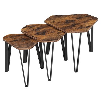 Lot de 3 tables gigognes avec pieds en acier et décor bois rustique CALICOSY